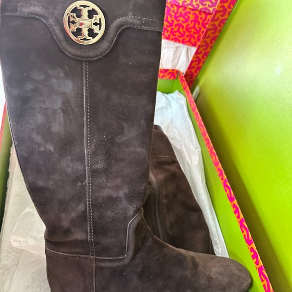 Brown Velvet Tory Burch Flat Boots - Picture 2 of 3